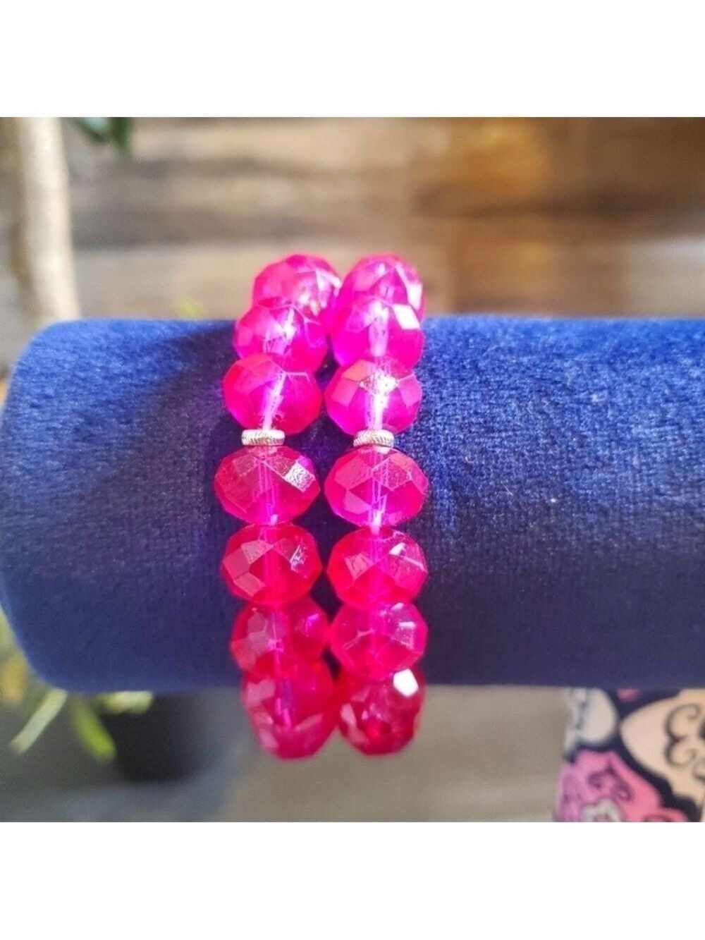 Beaded Medical ID Bracelet Fuchsia Jeweled Beads